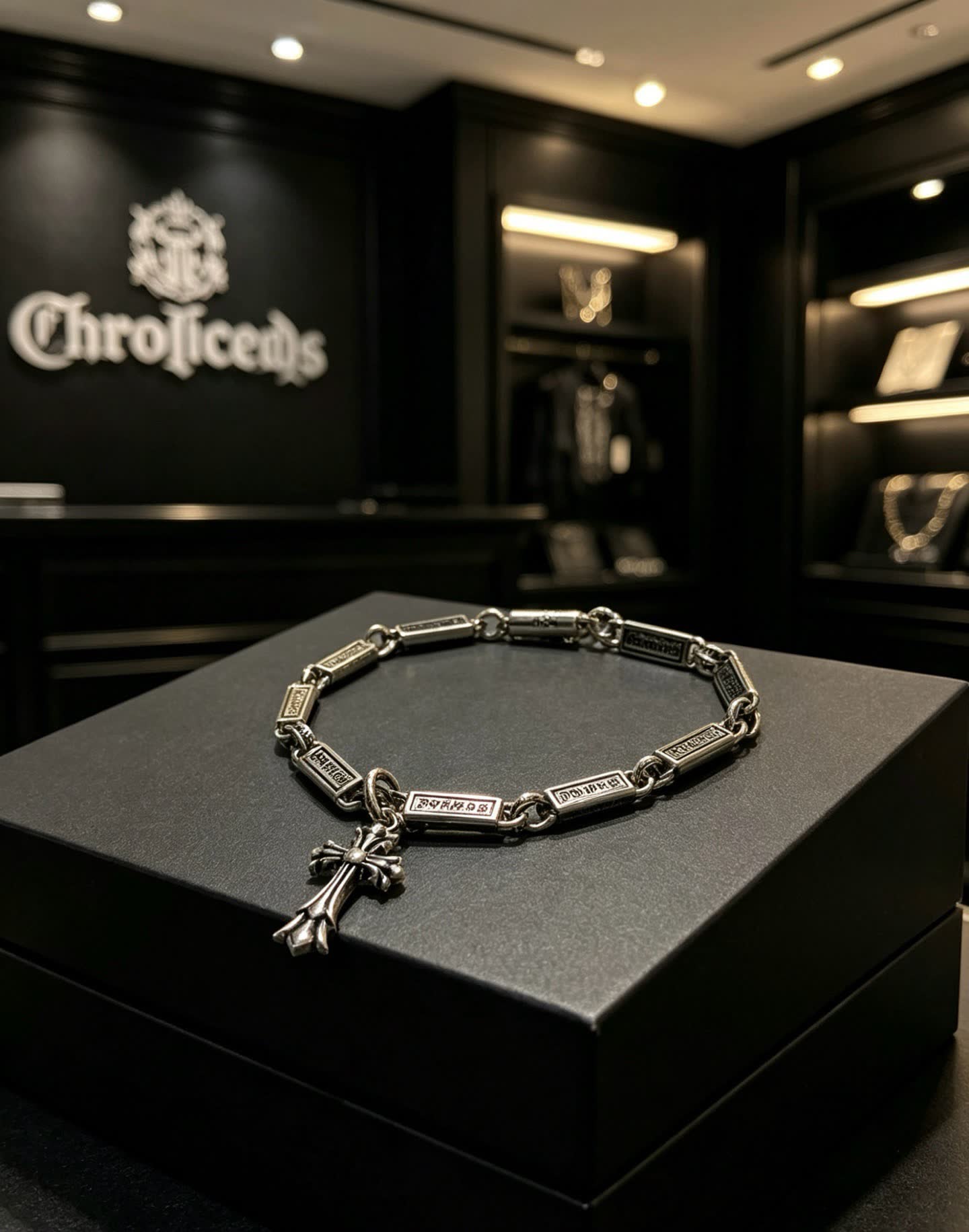 Chrome Hearts Silver Cross Charm Bracelet